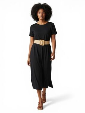 Splendid Black Midi Dress XL T-Shirt Dress Short Sleeve Minimalist Side Slits